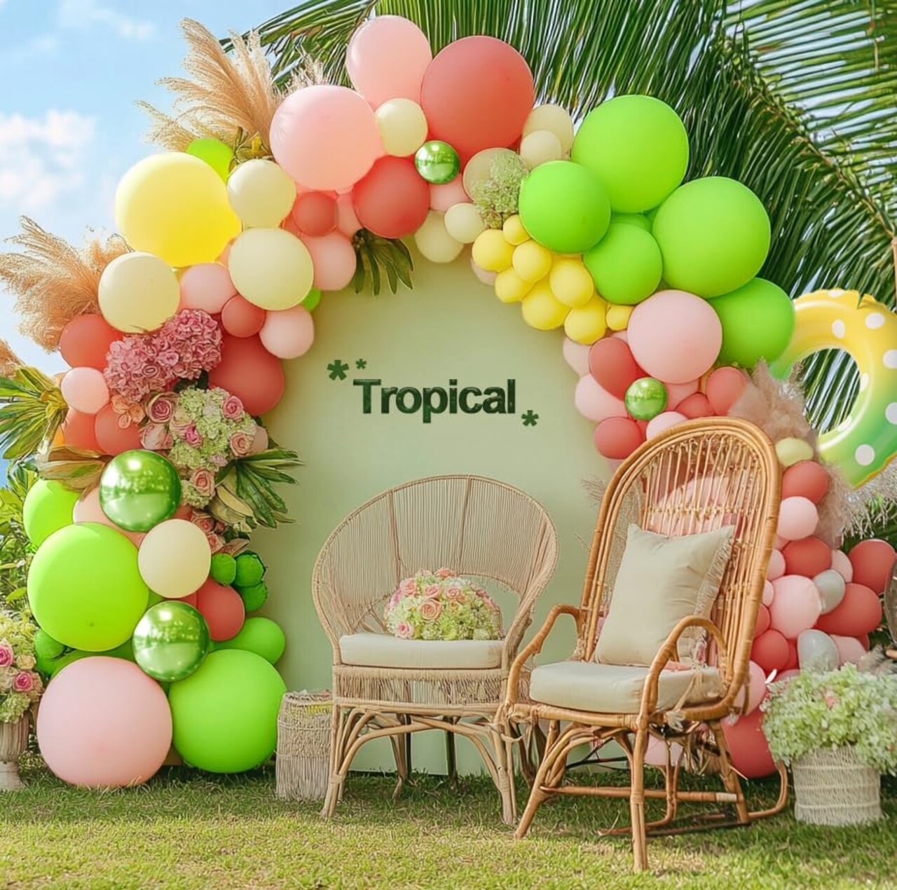 Green Pink Yellow Balloons Double Stuffed Latex Lime Green Balloon Garland Pastel Yellow Dusty Pink Balloon Arch